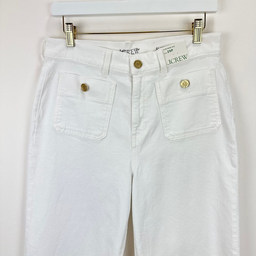 J.Crew Petite Sailor Slim Wide Leg Jean High Rise Gold Buttons White US 29P NWT - Picture 8 of 15